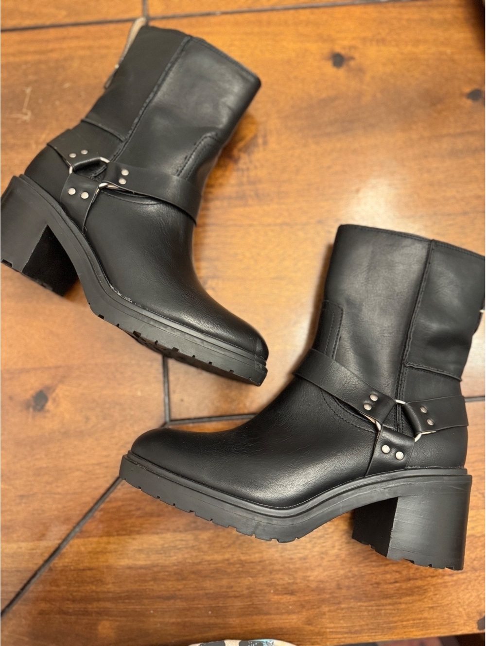 Oasis Society Black Vegan Leather Harness Moto Boots Biker Bootie